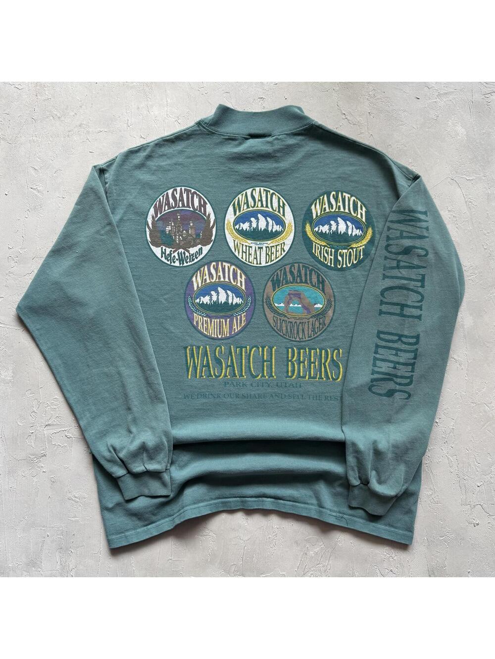 Vintage 1990s Wasatch Beers Utah Long Sleeve Faded Mockneck Brewery T Shirt